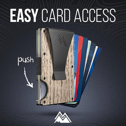 Mountain Voyage Minimalist Wallet for Men & Women - Slim RFID Wallet, Scratch Resistant, Credit Card Holder & Money Clip, Easily Removable Money & Cards, Mens & Womens Wallets (Beech Wood Carbon)