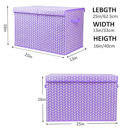Mayniu Large Toy Box Chest with Flip Lid, Toy Storage Organizers Bin Boxes Basket with Sturdy Handles for Boys, Girls, Kids, Nursery, Playroom, Living Room, Bedroom, (Purple)