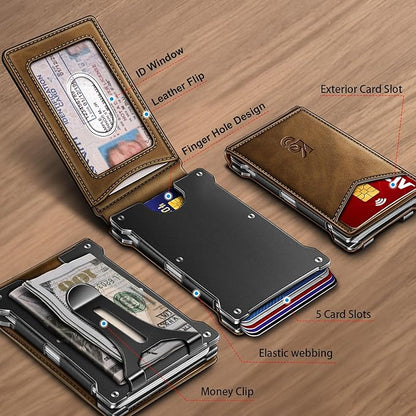 KEMISANT Men Wallet- Slim Wallet Money Clip For Gift Men in Front Pocket 12Cards-Metal Case with Magnetic Flip