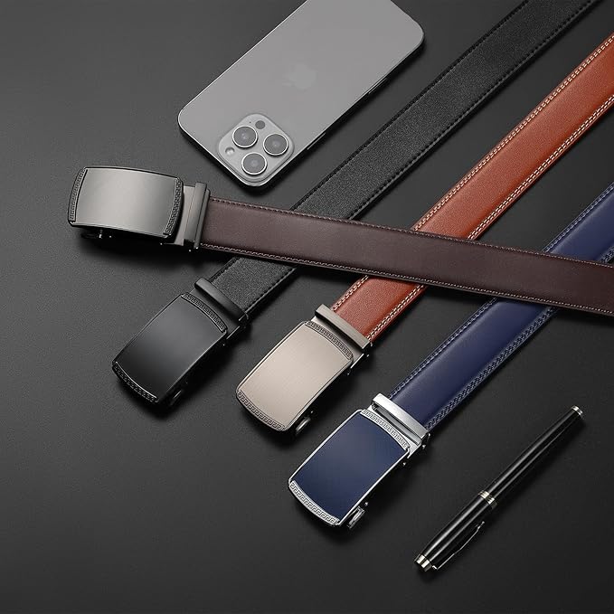 Founders & C Ratchet Belts for Men-Black/Brown Belt Leather 1 3/8" for Casual Dress-Micro Adjustable Belt