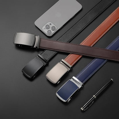 Founders & C Ratchet Belts for Men-Black/Brown Belt Leather 1 3/8" for Casual Dress-Micro Adjustable Belt