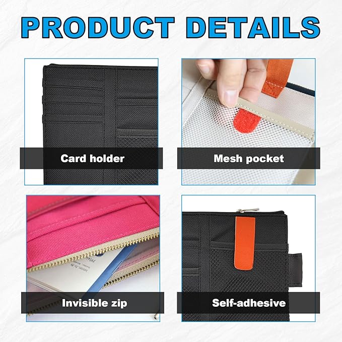 2 PCS Car Sun Visor Organizer, Auto Interior Visor Storage Pouch Holder with Zipper, Multi-Pocket Net Personal Belonging Organizer, Universal Car Accessory for Card, Document (Black)