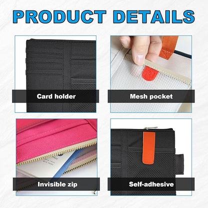 2 PCS Car Sun Visor Organizer, Auto Interior Visor Storage Pouch Holder with Zipper, Multi-Pocket Net Personal Belonging Organizer, Universal Car Accessory for Card, Document (Black)