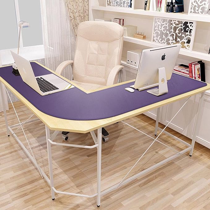 Mydours L-Shape Desk Pad, 54" L x 54" L x 16" W Mega PU Leather Corner Computer Keyboard Desk Mat Blotter, XXL Large Gaming Mouse Pad for Home and Office Desktop (Purple)