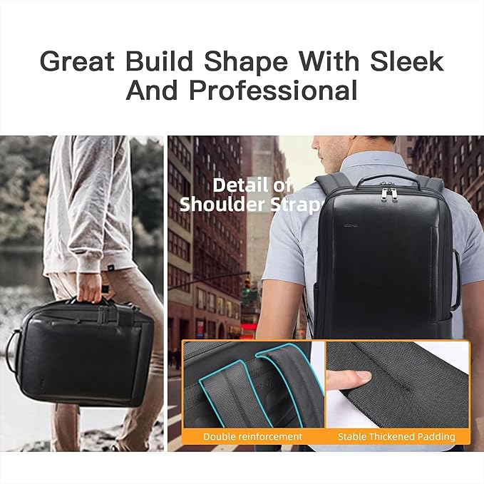 BOPai Business Smart 15.6 Inch Laptop Backpack Convertible Expandable Anti-Theft USB Charging Multi-Functional Travel Professional Work Office Men Commuter Large Black With Bottle Holder Waterproof