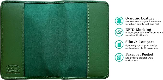 Emerald Green Genuine Leather RFID Passport Cover