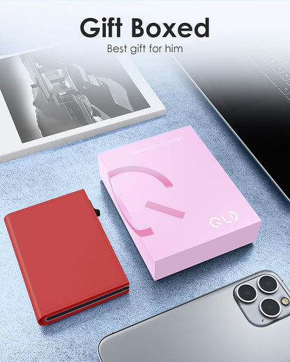 QLD RFID Wallet for Women - Small Slim Trifold Wallet Anti-Theft Pop up Card Holder, Minimalist, Ultra Thin, Front Pocket, Premium Leather, 9-11 Cards Capacity | ID Window | Cash Slot