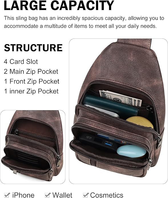MASINTOR Sling Bag for Women - Crossbody Bags Fanny Pack with Vegan Leather - Adjustable Sling Backack for Travel