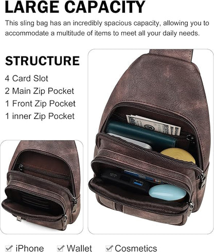 MASINTOR Sling Bag for Women - Crossbody Bags Fanny Pack with Vegan Leather - Adjustable Sling Backack for Travel