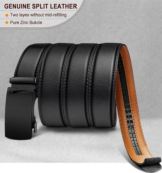KEMISANT Belt Men, Sliding Ratchet Belt Genuine Leather For Gift Mens Dress Pants Oxfords,Size Adjustable