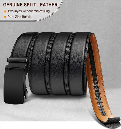 KEMISANT Belt Men, Sliding Ratchet Belt Genuine Leather For Gift Mens Dress Pants Oxfords,Size Adjustable