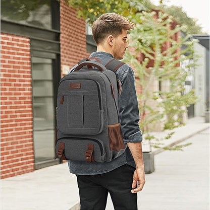 Tzowla Canvas Laptop Backpack, Bag for Men Women,Travel Work Rucksack Fits 15.6 Inch Laptop, Large Capacity Bookbag(Dark Grey)