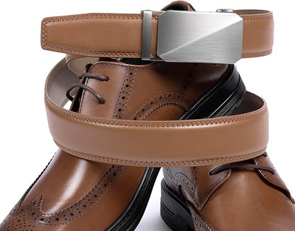 Founders & C Ratchet Belts for Men-Black/Brown Belt Leather 1 3/8" for Casual Dress-Micro Adjustable Belt