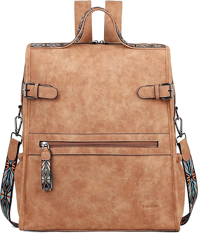 FADEON Leather Laptop Backpack for Women, Designer Ladies Work Travel Computer Backpack with Laptop Compartment Suede Brown