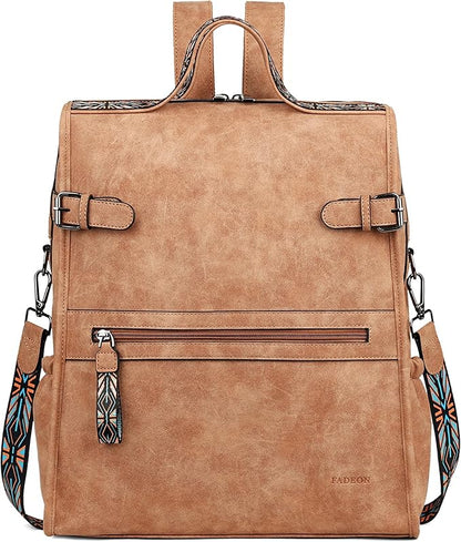 FADEON Leather Laptop Backpack for Women, Designer Ladies Work Travel Computer Backpack with Laptop Compartment Suede Brown