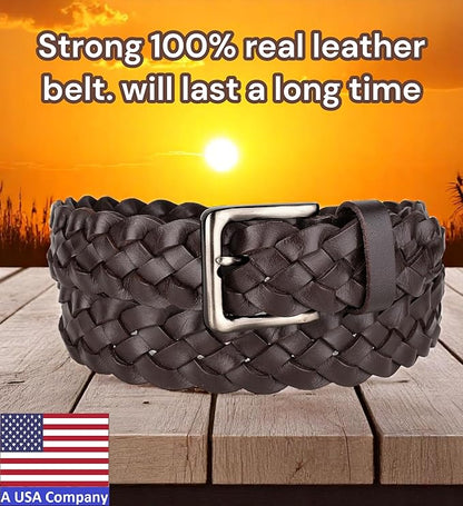 F&L CLASSIC Leather Braided Belts for Men - Mens Casual Woven Leather Belt for Dress Pants