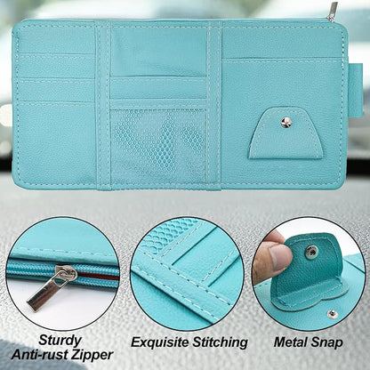 Keedolla Blue Car Sun Visor Organizer, Auto Car Sun Visor Gift Card Holder Storage Organizer Travel Document Holder with Zipper Pocket for Sedan, Trucks, SUV
