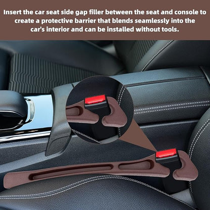 Penitue 2pcs Car Seat Gap Filler, No Drop Guard Universal Gap Organizer Between Seat and Console Prevents Phone Keys Cards Falling (Brown)
