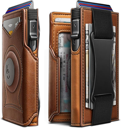 KEMISANT Airtag Wallet Men Gift,Mens Slim Front Pocket Wallet Money Clip Standard or Apple Airtag Use 3.8"×2.8"×0.9"