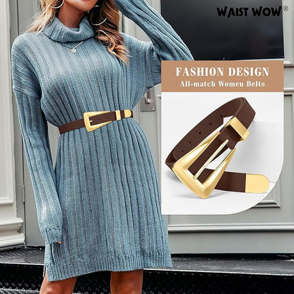 Women's Leather Belts for Jeans Pants Fashion Leather Waist Belt Ladies Dress Belts with Gold/Silver Buckle