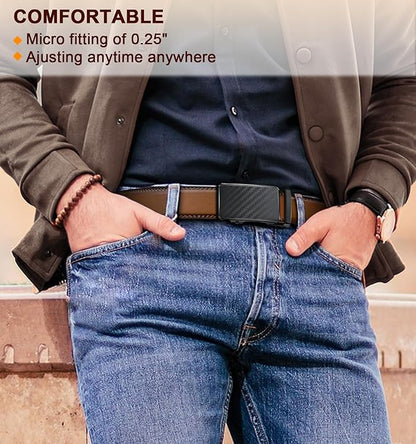 KEMISANT Men Belt 2 Pack, Leather Ratchet Belt Easy Click Slide For Men 1 3/8",Cut for Fit