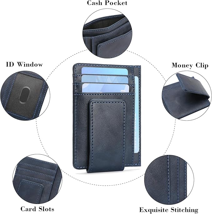 Magnetic Closure Slim Wallet for Men Leather RFID Blocking Minimalist Front Pocket Money Clip Wallet Credit Card Holder