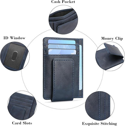 Magnetic Closure Slim Wallet for Men Leather RFID Blocking Minimalist Front Pocket Money Clip Wallet Credit Card Holder