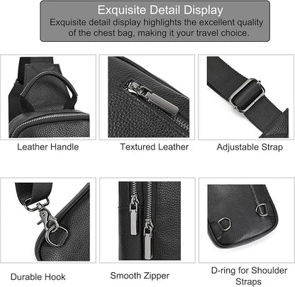 LUUFAN Men's Genuine Leather Sling Bag Chest Shoulder Backpack Crossbody Bag for Casual Sports Hiking Running Travel