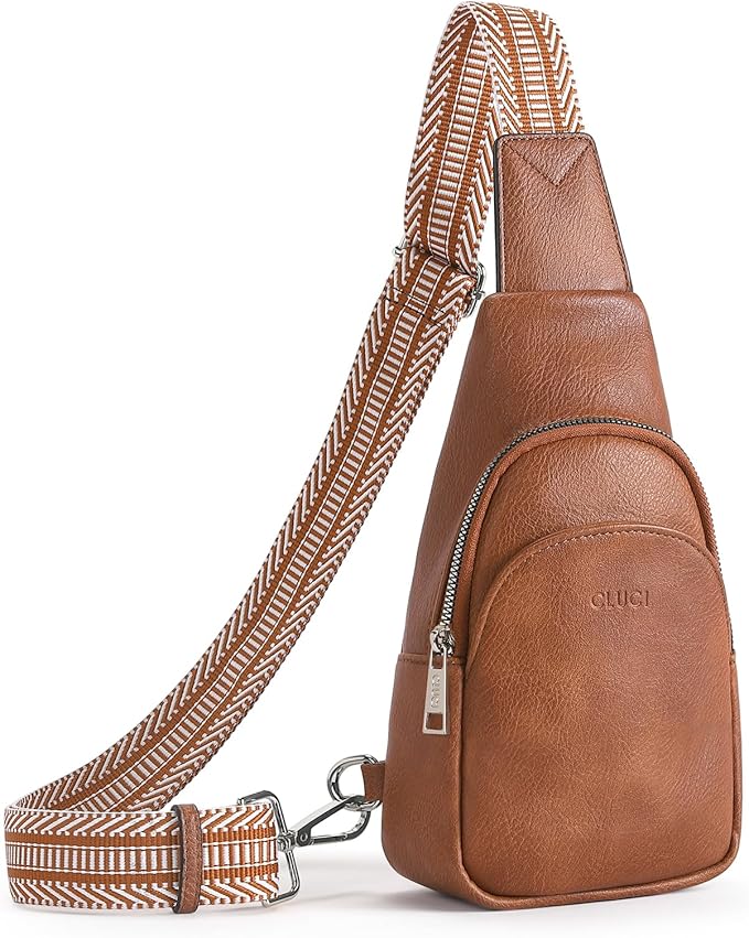 CLUCI Small Sling Bag for Women, Vegan Leather Fanny Pack Crossbody Bags for Women, Chest Bag With Guitar Strap