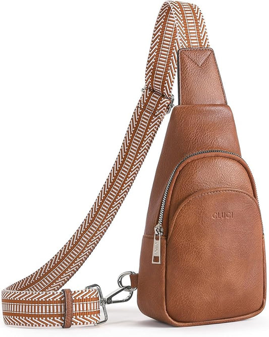 CLUCI Small Sling Bag for Women, Vegan Leather Fanny Pack Crossbody Bags for Women, Chest Bag With Guitar Strap