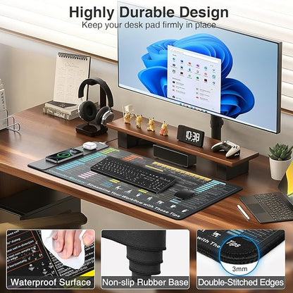 Wireless Charging Mouse Pad with Excel Formulas Shortcuts, 31.5"x15.8" Extra Large Office Spreadsheet Cheat Sheet Desk Mat, Waterproof Ultra-Smooth Surface, Non-Slip Base, with 20W PD Adapter