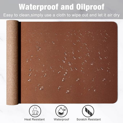 Hsurbtra Desk Pad, 35.5" x 17" PU Leather Desk Mat, XXL Extended Mouse Pad, Waterproof Desktop Blotter Protector, Non-Slip Ultra Thin Large Laptop Keyboard Writing Mat for Office Home, Brown