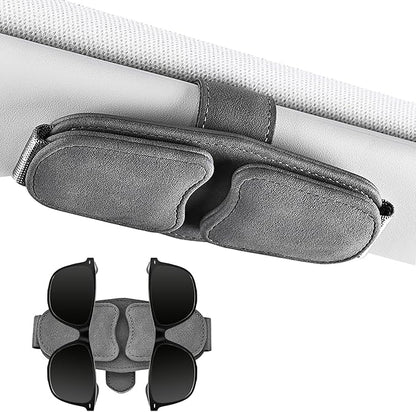 Car Sunglasses Holder - Visor Clip Style & Magnetic plush leather construction Doubles as credit card & fuel card box with storage pocket &Holds sunglasses