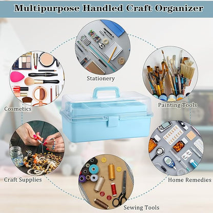 Tackle Box, 16-Inch Extra Large Art Storage Box with 3-Layer Folding Trays, Multipurpose Craft Organizers and Storage w/ Adjustable Dividers, Portable Tool Box for Sewing Supplies,Medicine &Cosmetics