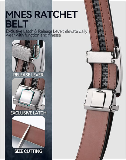 VONMELLI Mens Belt Genuine Leather Ratchet Belt for Men Dress Pant with Adjustable Buckle, Trim to Fit