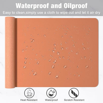 Hsurbtra Desk Pad, 35.5" x 17" PU Leather Desk Mat, XXL Extended Mouse Pad, Waterproof Desktop Blotter Protector, Non-Slip Ultra Thin Large Laptop Keyboard Writing Mat for Office Home, Orange Pink