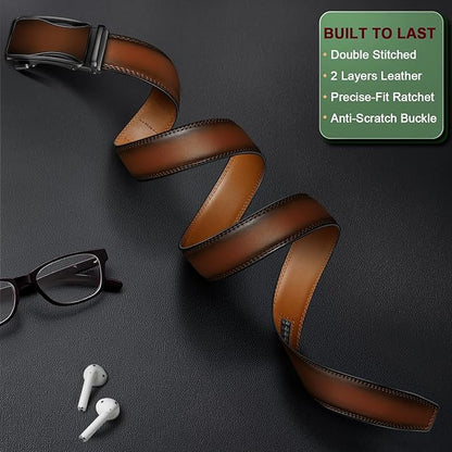 BULLIANT Mens Ratchet Belt,Leather Adjustable Slide Belt For Gift Mens Dress Casual 1 3/8",Size Adjustable