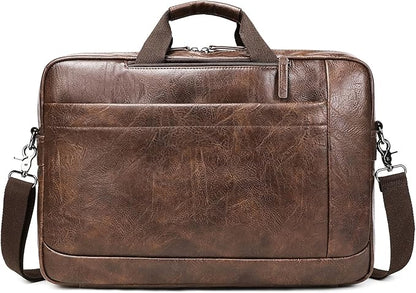 Faux Leather Messenger Bag for Men 17-17.3 Inch: Convertible 3 in 1 Backpack Laptop Bag Briefcase Computer Handbags Shoulder Crossbody Bag with Padded Laptop Sleeve for Work College Travel, PU Coffee