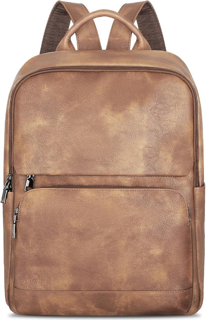 SYTRAH Leather Backpack for Women, Vintage 15.6 inch Laptop Backpack Purse for Women, College Casual Backpacks Ladies Computer Bags for Travel Business Work Camel
