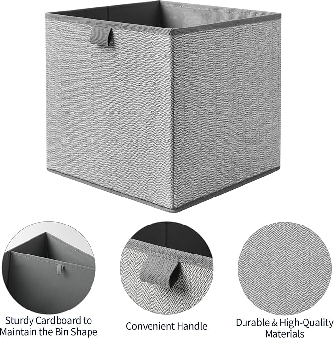 Storage Baskets, 11.8-Inch Woven Fabric Bins, Storage Cubes with Reinforced Handles, Organizer Bins for Closet Shelves, Foldable, for Toys, Clothes (4PCS/Grey-11.8*11.8*11.8inch)
