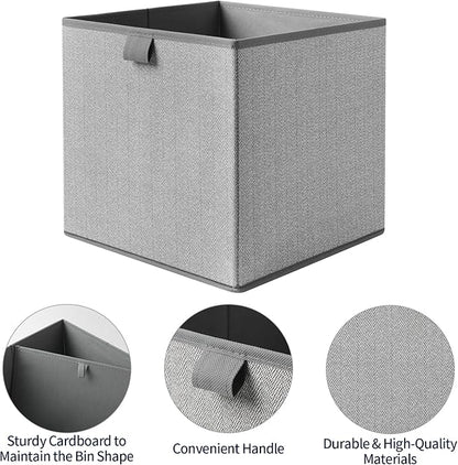 Storage Baskets, 11.8-Inch Woven Fabric Bins, Storage Cubes with Reinforced Handles, Organizer Bins for Closet Shelves, Foldable, for Toys, Clothes (4PCS/Grey-11.8*11.8*11.8inch)
