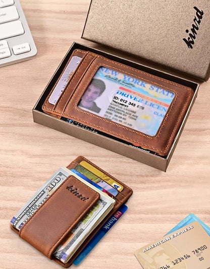 kinzd Money Clip, Front Pocket Wallet, Leather RFID Blocking Strong Magnet thin Wallet | RFID Blocking, Strong Magnet, thin