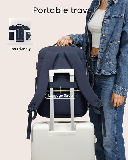 LOVEVOOK 40L Large Travel Backpack for Women Men, 17 Inch Carry on Backpack for Traveling on Airplane, Personal Item Travel Bag Airline Approved, Business Causal Weekender Backpack, Blue-Black