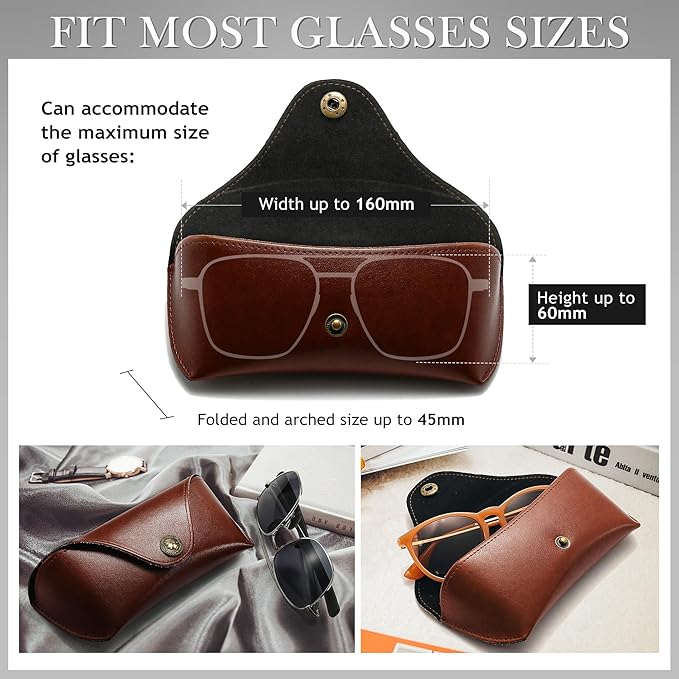 SUNGAIT Vegan Leather Glasses Case Portable Sunglasses Holder Hard Shell Slim Design Travel-Ready