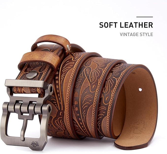 BISON DENIM Men's Belts Leather Dress Genuine Leather Classic Heavy Duty Buckle Belt Casual for Jeans