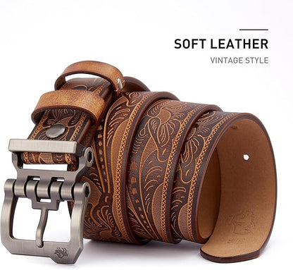 BISON DENIM Men's Belts Leather Dress Genuine Leather Classic Heavy Duty Buckle Belt Casual for Jeans