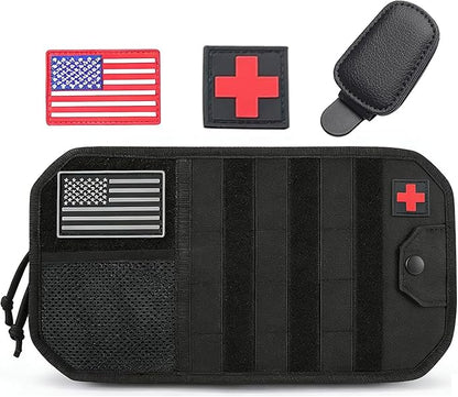 Molle Visor Organizer For Car, 1000d Polyester Tactical Panel With Double Zipper Multi-Pockets & Glasses Clip And 3 Replaceable Velcro, Semi-Rigid Molle Panel, Perfect For Pickup Trucks Suv、 Sedan