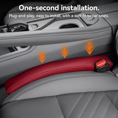 Car Seat Gap Filler - 2 Pack Premium Leather Console Blockers for Cars, Trucks & SUVs - Adjustable 1.4-2.4 Inch Width - Prevents Items Falling Between Seats (Wine)
