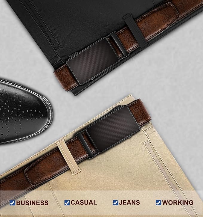 KEMISANT Men Belt Ratchet Click Belt Genuine Leather Adjustable For Men Golf Dress Casual Jeans 1 3/8-Cut For Fit