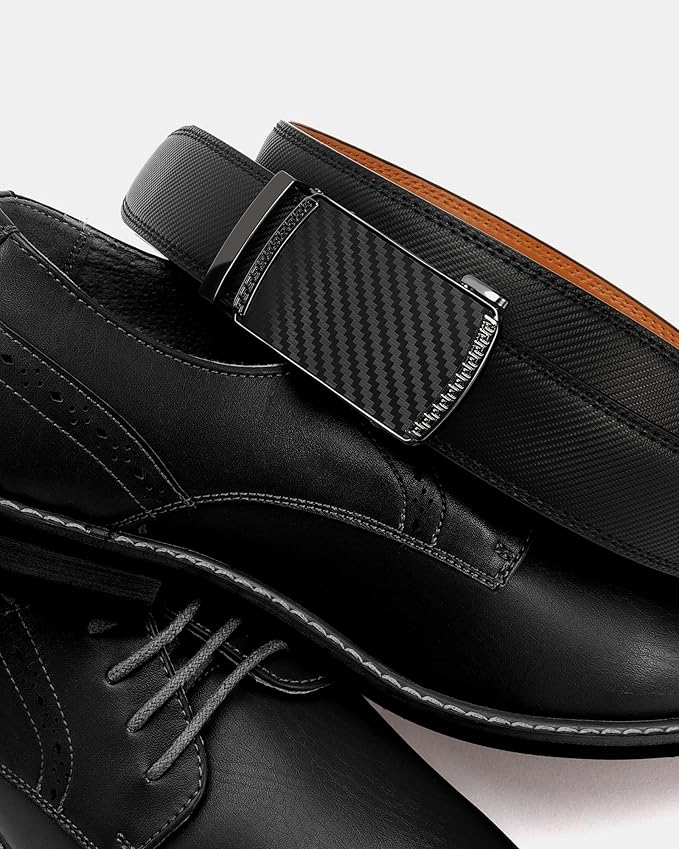 CHAOREN Mens Belt - Mens Ratchet Belt Leather 1 3/8" for Dress Pant - Micro Adjustable Belt Fit Everywhere